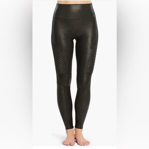 SPANX faux leather Black Leggings with moto panels